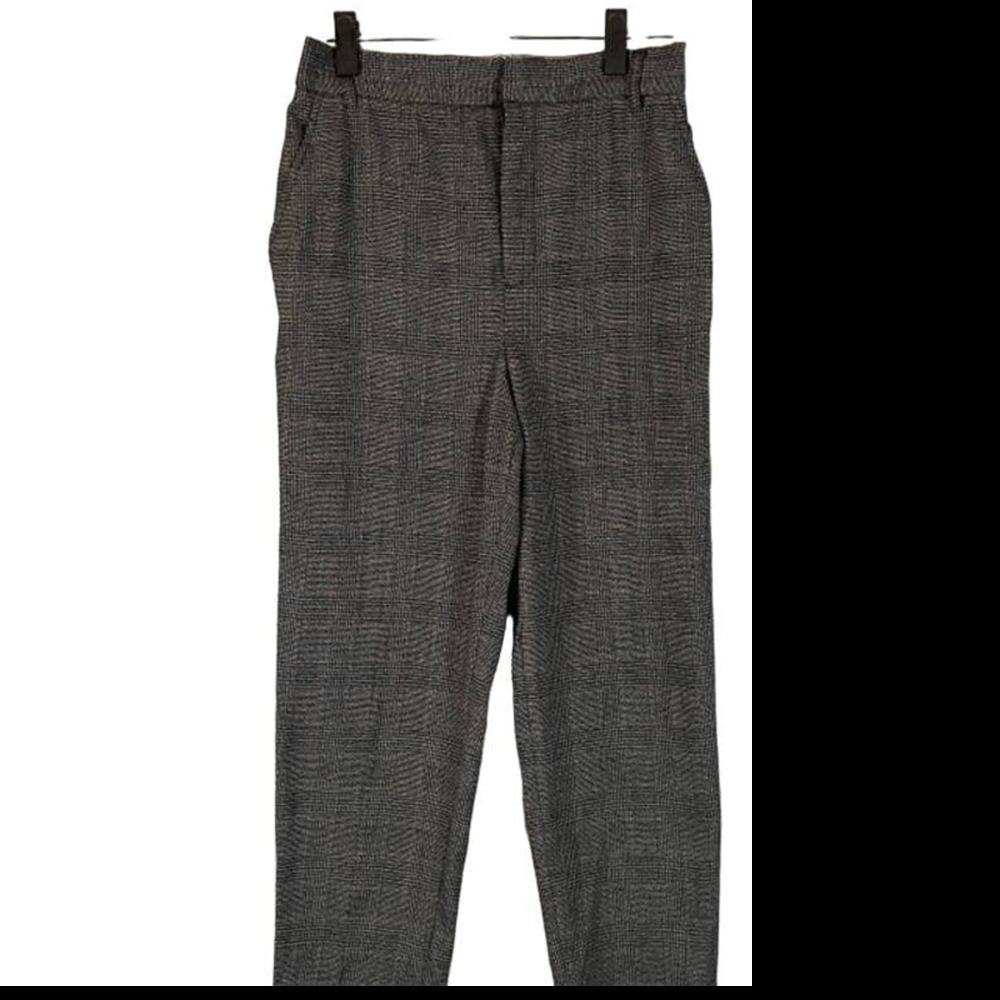 Zara Gray Glen Check Plaid Business Career Straight Pants Trousers Women Sz M